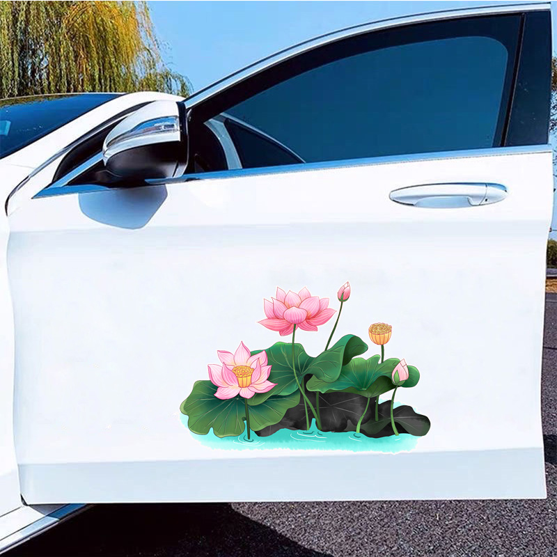 汽车贴纸个性改装车身贴划痕创意遮挡荷花车贴3d立体装饰贴画遮盖图片
