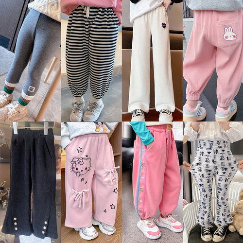 2025女童裤子儿童春秋宽松外穿休闲裤中大童洋气直筒裤绑带阔腿裤