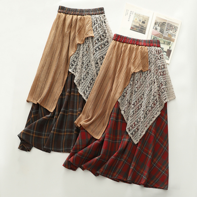 森系格子不规则半身裙