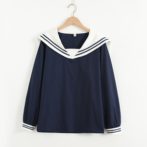日系少女学院风海军领套头衬衣