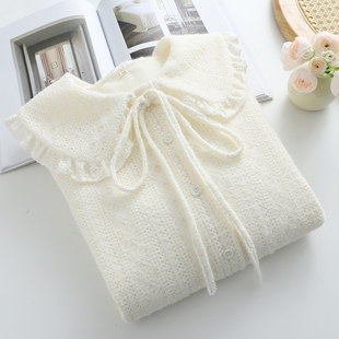 森系少女风甜美娃娃领衬衫 系带提花衬衣加厚保暖内搭上衣冬 女长袖