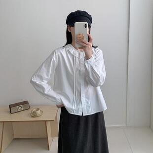 韩版甜美减龄少女风花边领衬衫女秋季森系文艺小清新长袖白衬衣棉