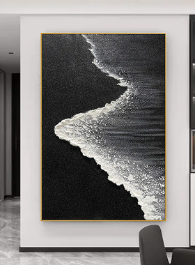 柚子手绘意式现代海浪抽象油画