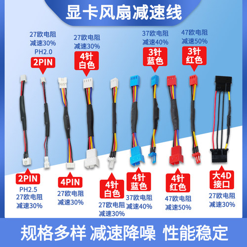 风扇pwm减速调速温控降速线三针四针cpu 显卡D口降速线集合多规格