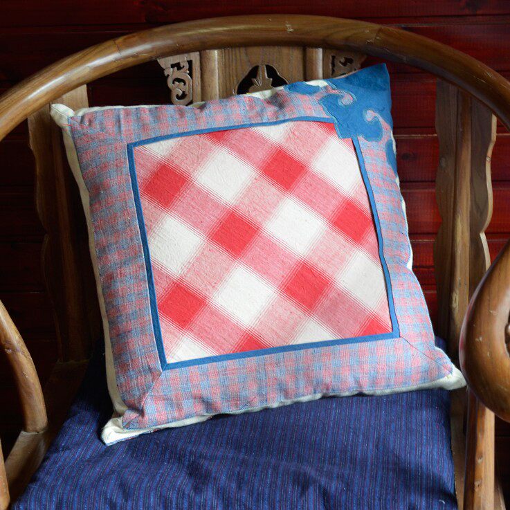 丹凤创意上海手织布粗布土布如意绣花系-抱枕套靠背套红色靠垫套