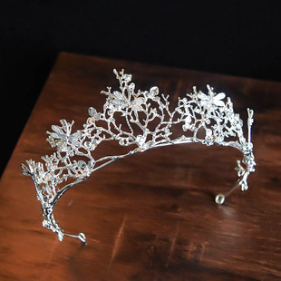 新款复古黑色蜻蜓树枝公主儿童皇冠精致唯美气质新娘头饰礼服配饰