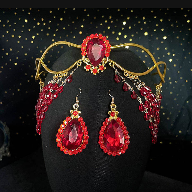 明星同款系列水晶流苏头饰耳环套装皇冠头饰异域民族风舞蹈头饰品