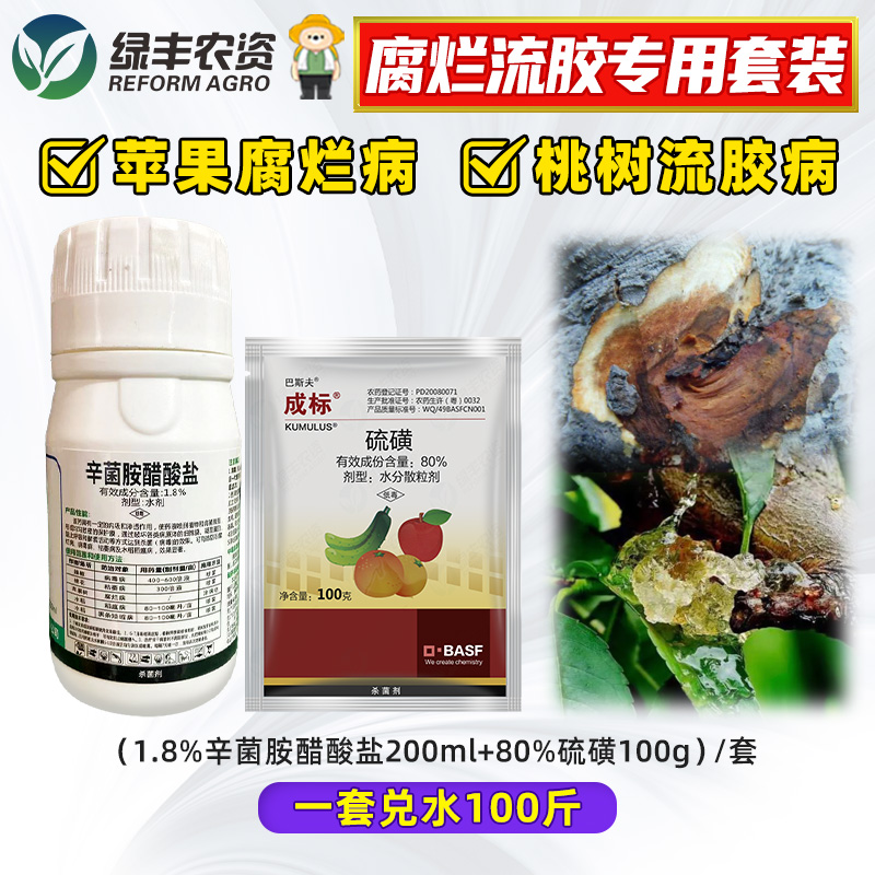 苹果腐烂病桃树流胶专用药辛菌胺醋酸盐辛菌胺成标硫磺杀菌剂组合 - 封面