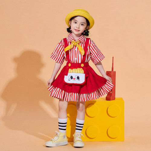 女童套装夏季儿童条纹短袖背带裙