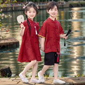 夏季 女童新中式 连衣裙红色裙子汉服男童唐装 古风改良日常可穿汉服