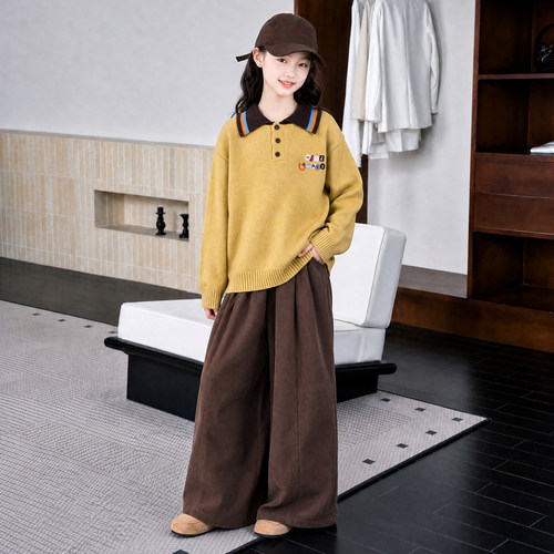 女童秋季针织毛衣打底衫长裤套装