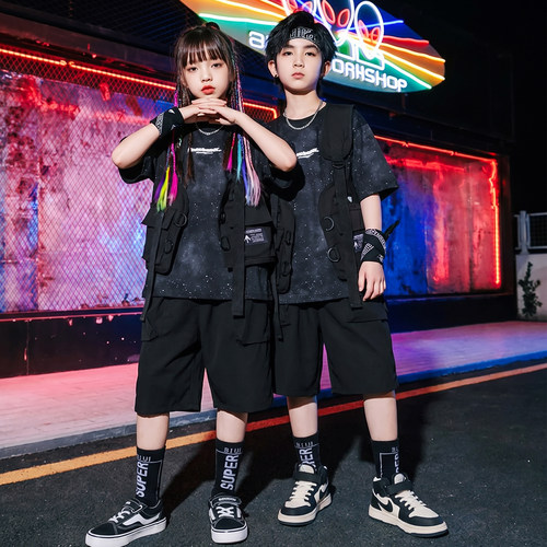 街舞儿童潮服男童架子鼓演出服爵士舞女童服装hiphop酷帅套装嘻哈