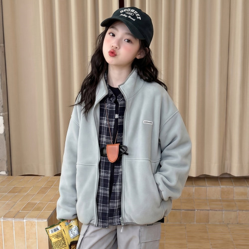 女童装秋冬季加绒加厚毛毛衣外套