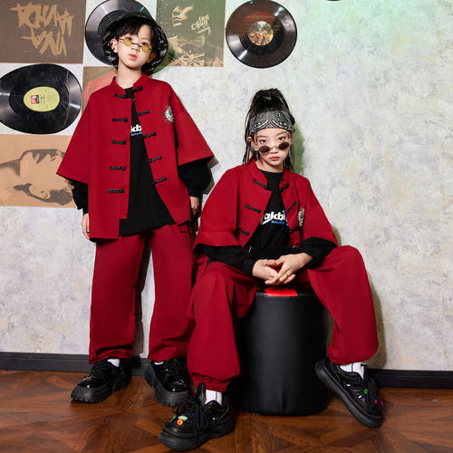 儿童中国风演出服红色武术服表演