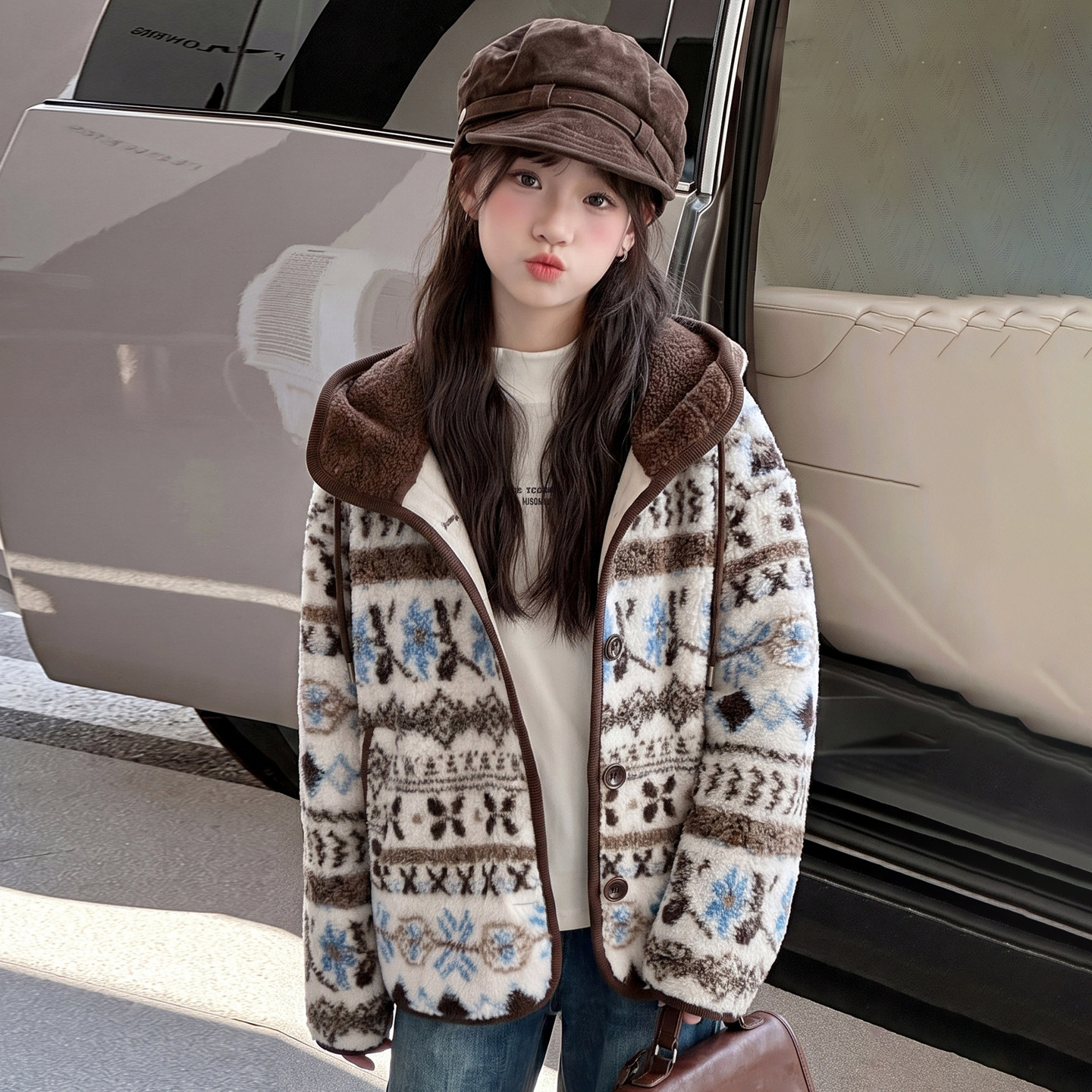 女大童装秋冬季加绒连帽外套2026新款潮儿童冬装双面绒加厚毛毛衣