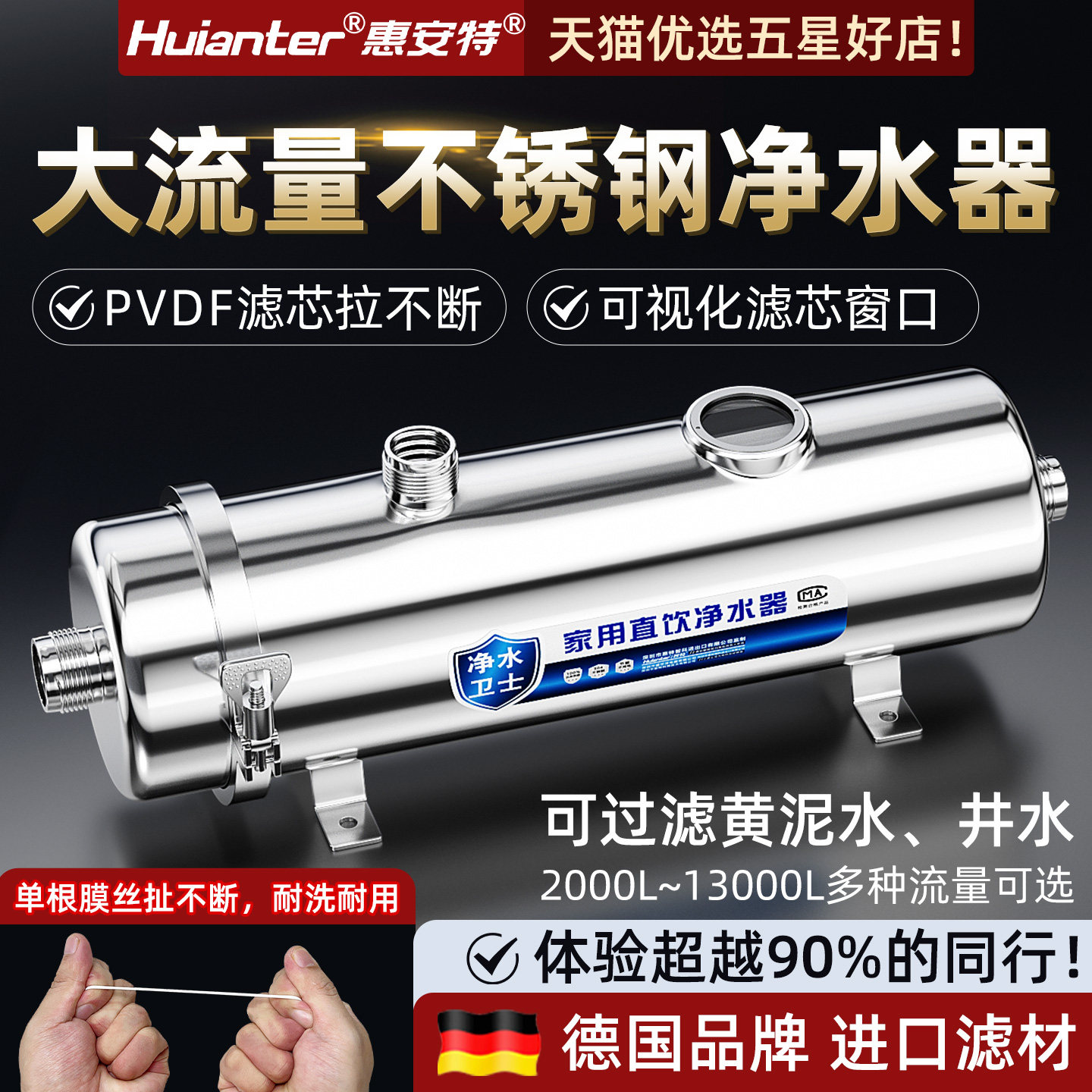 惠安特可视窗PVDF净水器家用全屋厨房自来水地下井水塔管道过滤器 - 实物图