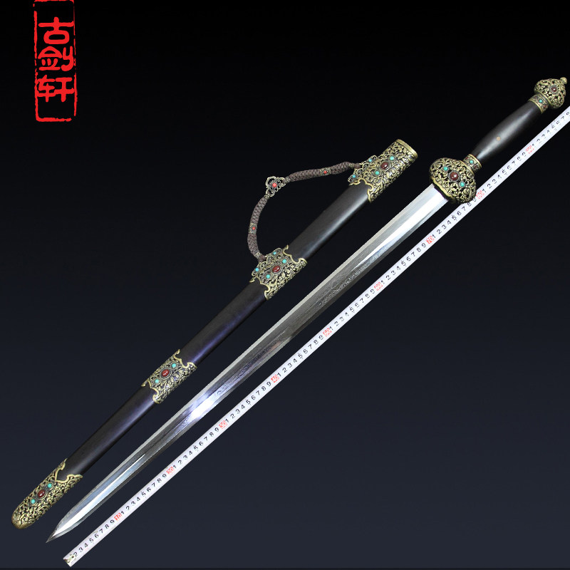 古剑轩-纯手工高档乾坤清剑八面花纹钢精品宝剑长剑-未开刃