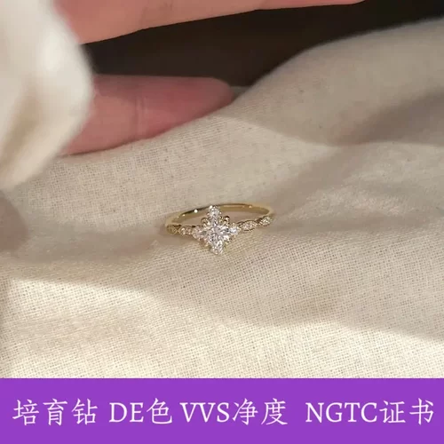 雪绒花培育钻戒指30分主石925银电镀18K金小清新女款戒指