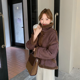 美拉德短款翻领皮毛一体外套女2025冬季新款时髦范淡人羊羔毛夹克，女装短外套，2C055