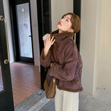美拉德短款翻领皮毛一体外套女2025冬季新款时髦范淡人羊羔毛夹克，女装短外套，2C055