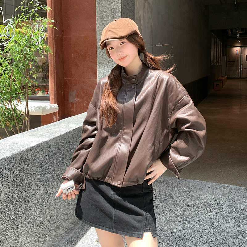 【大货】蛋白皮皮衣＋披肩两件套2C055-5086-P175控268,女装短外套,2C055