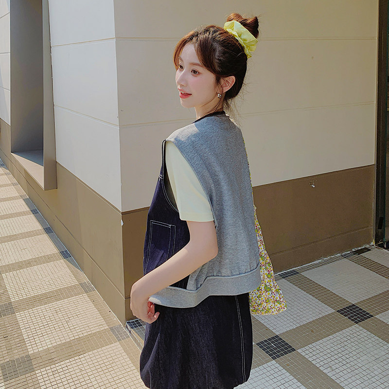 【现货】25夏装新款牛仔针织拼接马夹套装2C055-5055-P165控238,女装套装/套裙,2C055