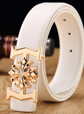 男士真皮裤腰带发型师白色皮带韩版休闲时尚潮流社会个性精神小伙