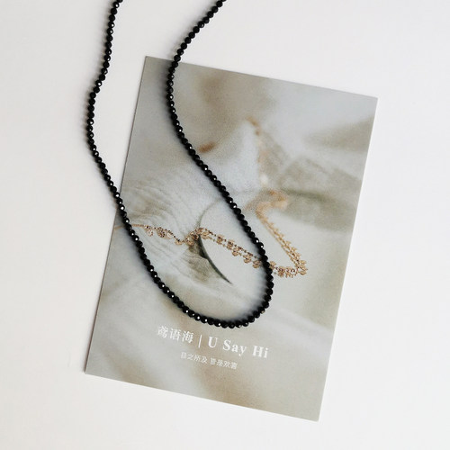 天然黑色爆闪项链女锁骨链