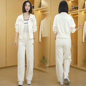 阔腿裤 休闲运动套装 洋气显瘦刺绣立领开衫 新款 两件套潮 女2026春季
