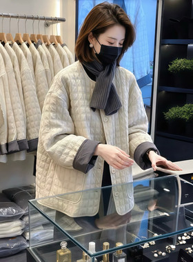 冬季女轻薄中长款棉服带围巾