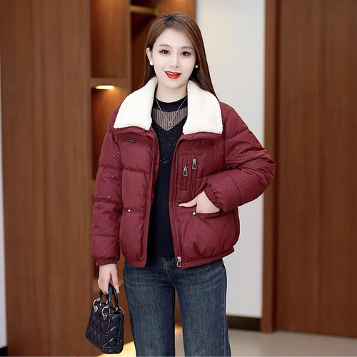 时尚毛领高级感羽绒棉服女2025冬季新款洋气细闪显瘦加厚保暖棉袄