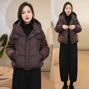 时尚韩版格子短款棉服女2025冬季新款洋气百搭保暖加厚保暖外套潮