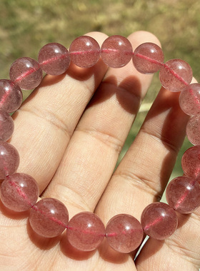 天然草莓晶手链10mm女款粉色水晶手串一物一图单圈手串水晶饰品