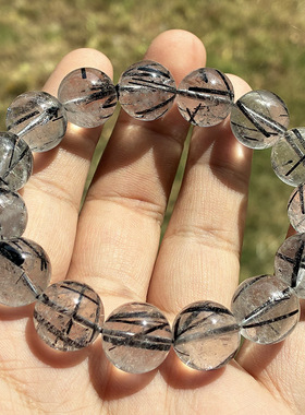 天然水晶黑发晶手链一物一图晶体通透黑发丝水晶单圈手串饰品