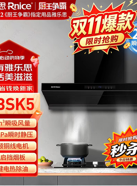 雅乐思抽油烟机K5家用爆款28m³超大吸力直流变频橱柜机加密烟管
