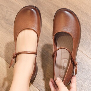 子春秋新款 真皮软底妈妈鞋 中老年人女鞋 舒适防滑中年皮鞋 透气单鞋