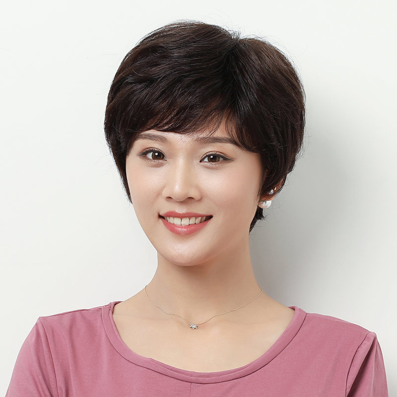 中年女士假发套女短发妈妈气质时尚自然短卷发发型全头套真人发丝