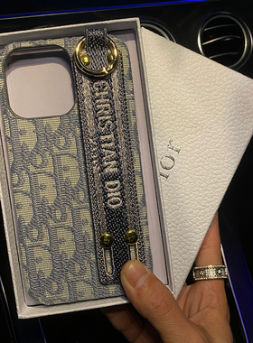 潮牌D家迪苹果15pronax手机壳14刺绣手腕带15plus新款适用iPhone131211情侣半包xr硬豹纹78plus大牌男女xsmax