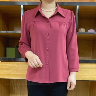 衬衫 小方领纯色小衫 T恤中老年薄款 上衣女衬衣妈妈装 新款 夏季 时尚
