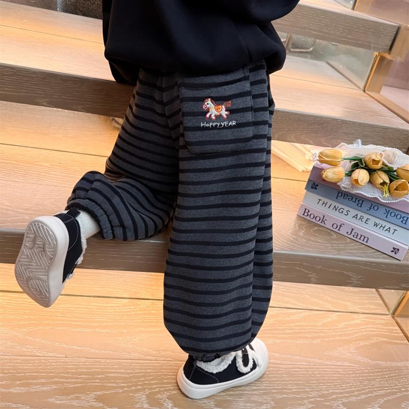 女童马年裤子春秋款2026新款儿童条纹长裤洋气时髦女宝春装运动裤图片