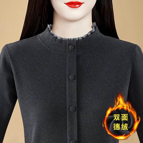 双面德绒保暖内衣女冬季加绒加厚半高领一体绒打底衫超舒服保暖衣