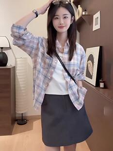 格子衬衫女夏款高级感衬衣女款2026新款爆款薄款防晒开衫外套上衣