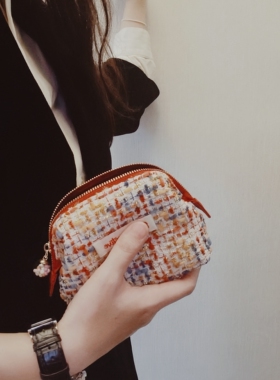 EVA雏菊温故口金大开口方便化妆包小香风编织氛围随身收纳小手包