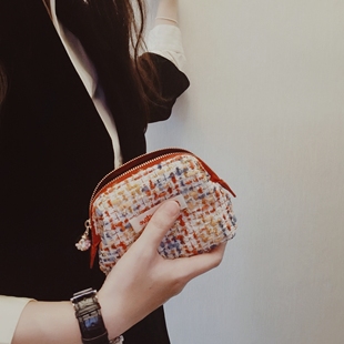 EVA雏菊温故口金大开口方便化妆包小香风编织氛围随身收纳小手包