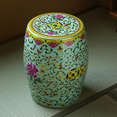 多色粉彩陶瓷凳子换鞋凳绣圆墩仿古鼓凳新中式户外简约坐墩客厅
