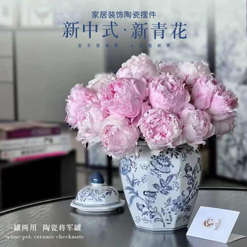 雨彤手绘缠枝花纹将军罐陶瓷仿古