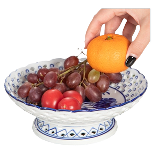 雨彤新品秋菊陶瓷大口径高足水果盘陶瓷果盘零食盘餐厅客厅茶几陶