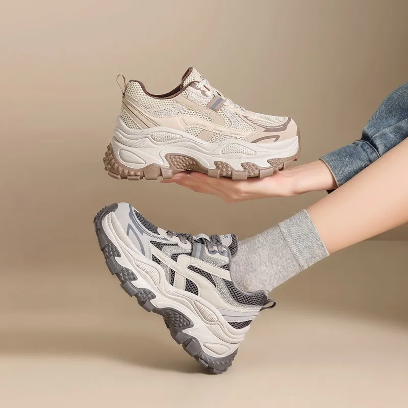 ZHR厚底老爹鞋女2025秋冬新款灰色加绒女鞋小个子增高运动棉鞋子