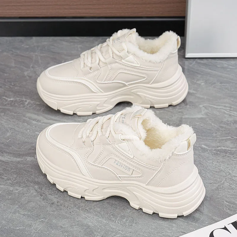 加绒女鞋冬季2025新款老爹鞋厚底增高小白潮鞋爆款运动休闲二棉鞋