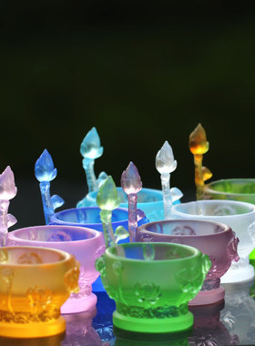 真琉璃浮雕莲花烛台摆件